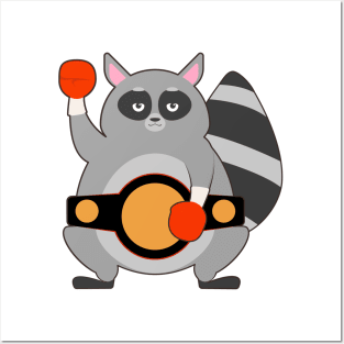 Raccoon as Boxing champ with Belt Posters and Art